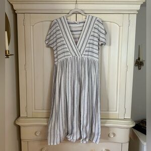 Linen Handmade Studio Boho Blue and White Striped Dress